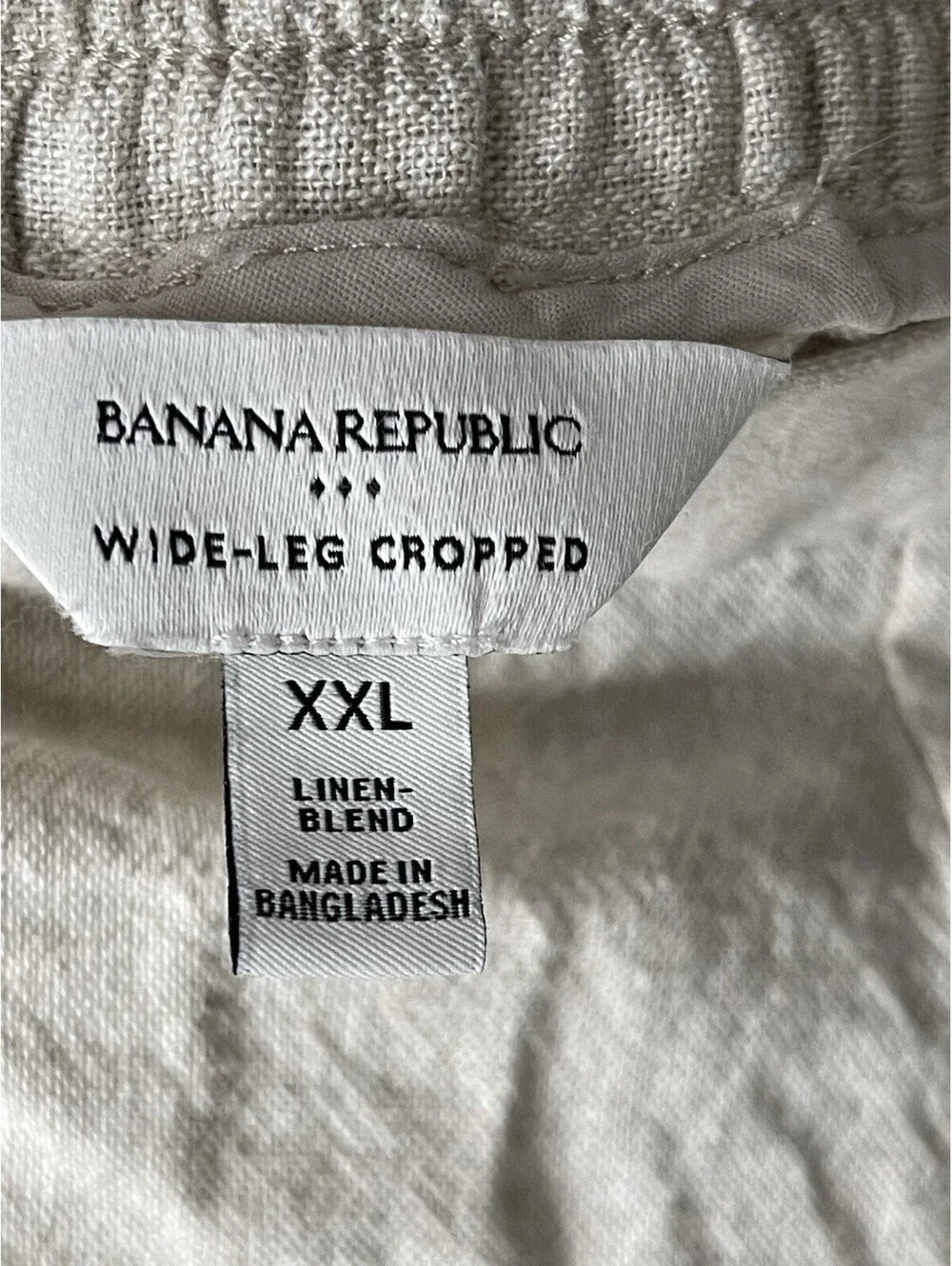 Banana Republic Wide Leg Linen Blend Cropped Ivory/Natural Pull-On Pant XXL 2XL